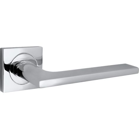 domino Türgriff ohne Schlossrosette quadratischen Rosetten Türklinke für Zimmertür, Bürotür Türbeschläge aus Aluminium glänzendes Chrom Türdrückergarnitur LINEA-QR M6 (1/5)