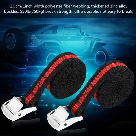 2Pcs 8ft Sangle d'arrimage Camion Voiture Corde de Serrage Bagages Courroie à Cliquet Boucle (1/5)
