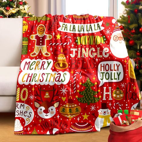 Couverture En Flanelle - Motif Arbre De Noël - Pour Canapé Ou Picnic - 150 X 200 Cm - 300 G M² - Rouge Vert Blanc - 1 Pièce (1/5)