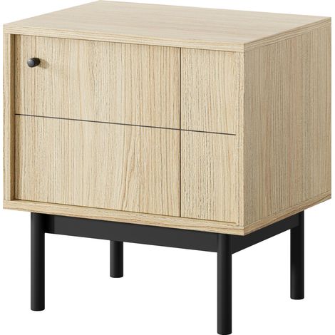Table de Nuit DIEPPE - Chêne - Poignées Métalliques - Pieds en Bois - Largeur 56 cm, Hauteur 56 cm, Profondeur 39 cm (1/5)