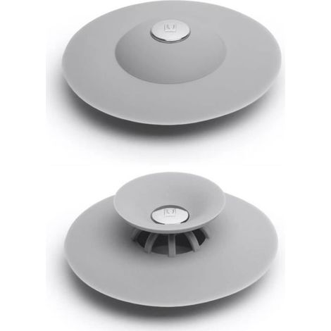 Tappi per vasca da bagno - Materiale in silicone - Filtro per capelli - Confezione da 2 - Grigio (1/4)