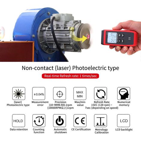 Tachymètre numérique laser-photo sans contact, compteur de vitesse, indicateur de vitesse moteur (1/4)