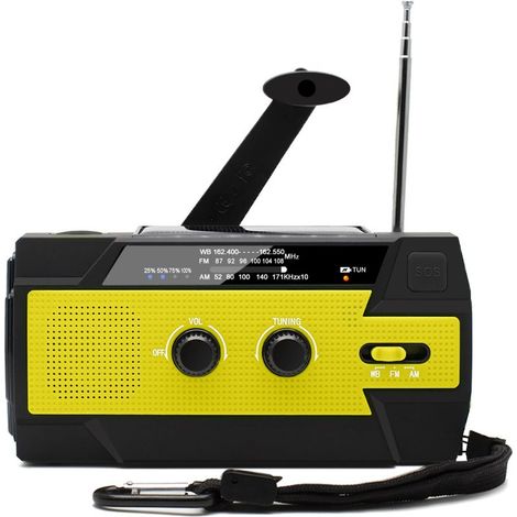 Radio Solaire à Manivelle Portable Radio Dynamo Rechargeable avec AM/FM/WB Batterie Rechargeable Intégrée 4000mAh 4 Modes Lampe de Poche LED Alarme SOS pour Urgence en Plein Air,Jaune (1/5)