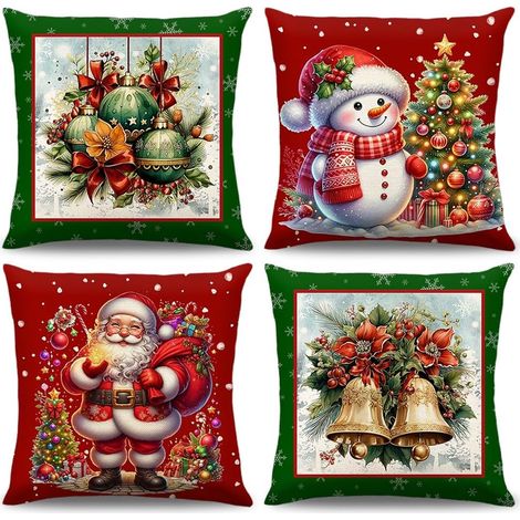 (Ensemble de 4 pièces) Taies d'oreiller de Noël, 45x45 cm, taies d'oreiller décoratives pour canapé,chambres et lits pour la décoration de Noël. (1/5)