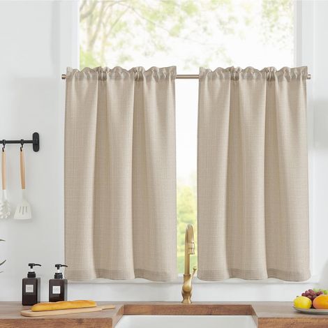 2 Panneaux Rideau Cuisine Beige 70x90cm,à Passe Tringle,Pour Placard Fenetre,Design Moderne