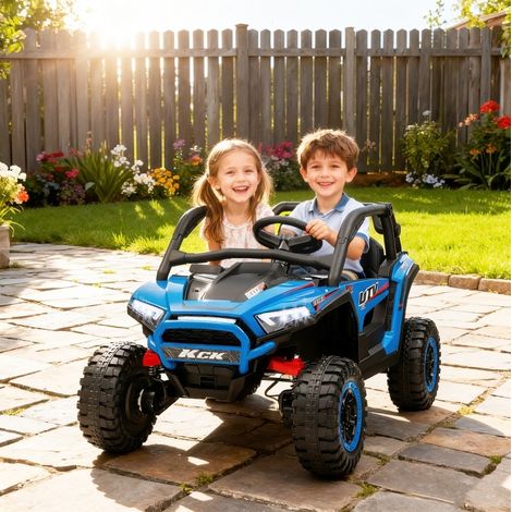 Elektrisches Kinder-UTV 117x72x67 cm aus Kunststoff, blau, 2-Sitzer mit Fernbedienung – MEUBLIV (1/5)