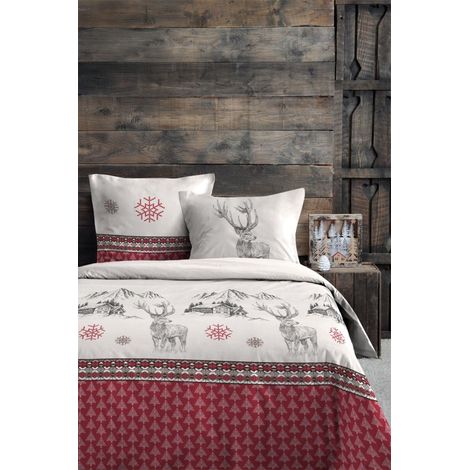 Parure housse de couette bauges rouge 240 x 220 cm – 100 % coton - 220x240cm - Rouge