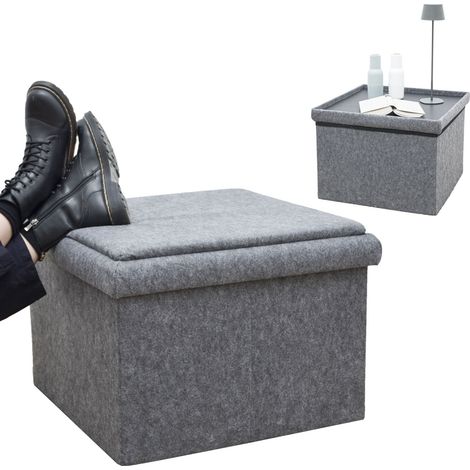 Pouf Contenitore 3-in-1 con Portaoggetti e Vassoio - 56x56x40 Sgabello in Feltro (1/5)