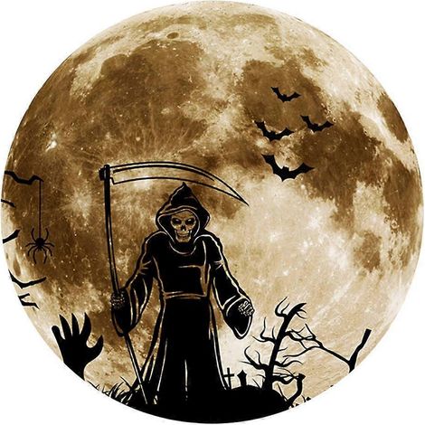 Sticker mural 3D Lune Lumineuse pour chambre d'enfant, motif citrouille, corbeau et mort d'Halloween, autocollant, réaliste et facile à coller.