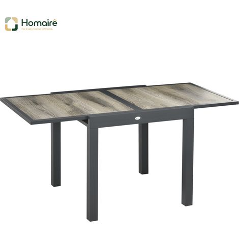 HOMAIRE Gartentisch Esstisch avec plateau extensible en optique bois aluminium beige et gris pour terrasse et balcon