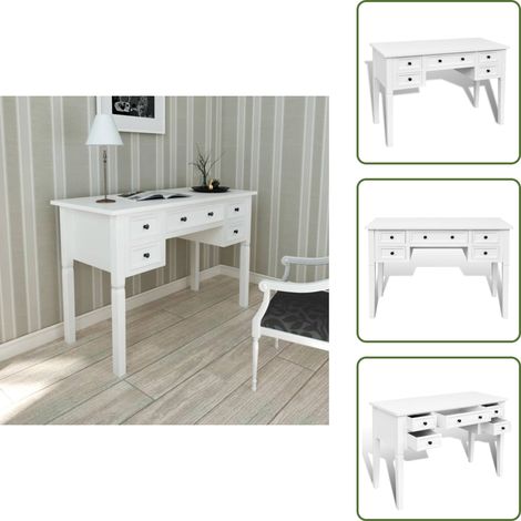 Muebles para estudio - vidaXL Escritorio con 5 cajones blanco - Muebles para dormitorio