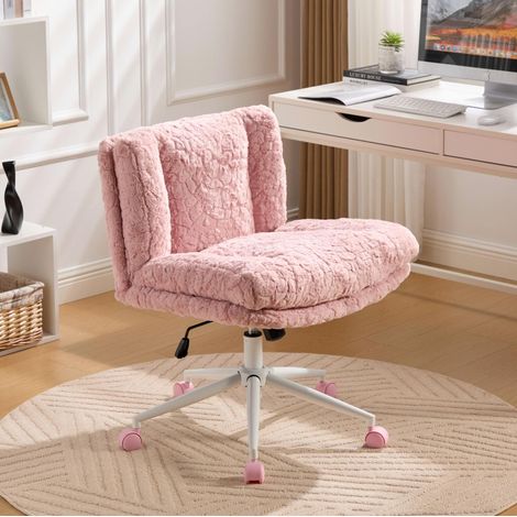 Sedia da ufficio in ecopelliccia rosa, seduta larga 67,1 cm, girevole 360°, regolabile in altezza e con tilt (1/5)