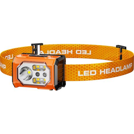 Frontale LED Rechargeable 900mAh Ultra-Légère Orange, Lampe Frontale Haute Luminosité Longue Autonomie pour Pêche Nocturne Camping Randonnée (1/5)