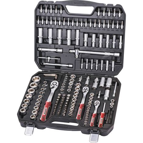 Drakkar Equipement – Coffret cliquet et douilles 171 pcs – Acier chrome vanadium – Cliquet 72 dents pour espaces restreints – Douilles 1/4' 3/8' 1/2' (1/2)