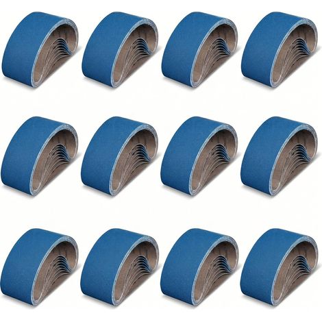 Lot de 12 bandes abrasives - 75 x 533 mm - 40/60/80/120 mm - Pour ponceuse à bande, ponceuse, limage, affûtage et dérouillage (1/5)