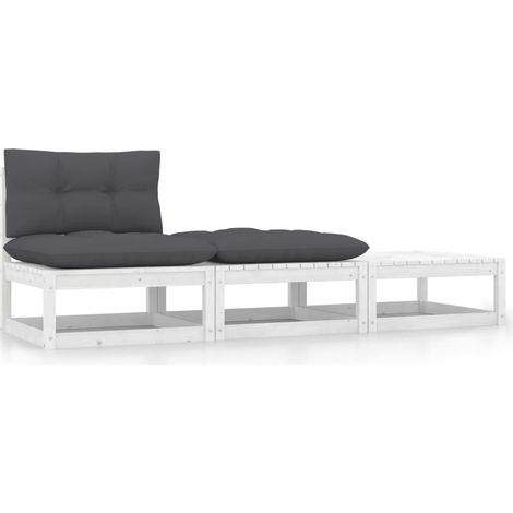 3 pcs Salon de jardin Salon d'extérieur Ensemble Meuble de Jardin Mobilier d'Extérieur avec coussins Blanc Bois de pin massif XFNRX184377 (1/5)