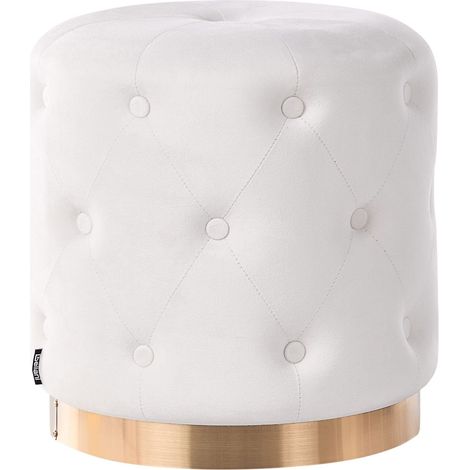 Pouf in velluto bianco sporco ⌀ 40 cm Carrollton (1/5)