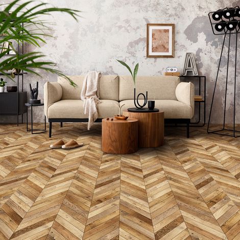Revêtement sticker sol - CHEVRONS BOIS MIXTE - Rouleau adhésif Protection Anti-dérapant - 60x200cm (1/5)