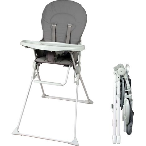 Chaise Haute Bébé Pliable - Ultra Compacte et Légère (4,7kg) - Tablette Amovible Réglable - Pliable Facile - Nettoyage Facile - Sécuritaire - Bébé jusqu'à 3 ans et/ou 15 kg - Grise (1/5)