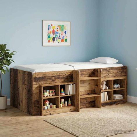 Marco de Cama Alta para Niños 2 pcs Madera envejecida