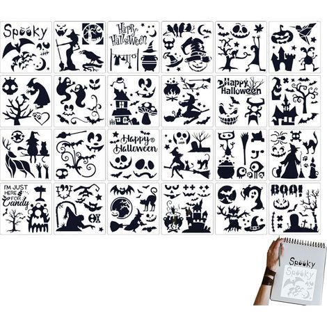 Gabarits de motifs d'Halloween précis et lisses : citrouilles, sorcières, crânes, fantômes et chauves-souris (24 pièces) (1/5)