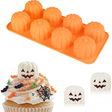 Moule silicone 3D citrouille Halloween 8 alvéoles, plateau réutilisable pour chocolat, bonbons, flan, gelée, savon et décorations de cupcake, fournitures de pâtisserie et bricolage maison (1/5)