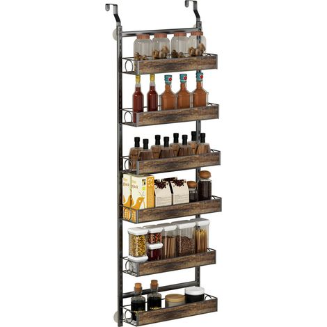WILITTO Étagère de Rangement Murale à 6 Niveaux - Support à Épices et Condiments en Acier au Carbone, Sans Perçage, Hauteur Réglable, pour Cuisine et Salle de Bains (1/5)