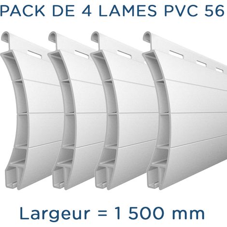 Pack de 4 lames PVC 1500mm – Hauteur 56mm – Coloris blanc – Lames recoupables pour volets roulants manuels – Lakal