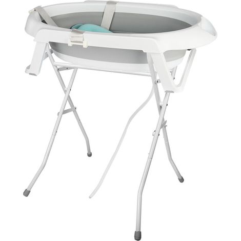 Baignoire Bébé Pliable avec Détection de Température Coussin de Bain + Support Réglable & Boîte de Rangement Sécurité Antidérapante - Grand Format 63x60x85 cm (1/5)