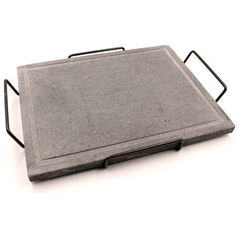Koem bistecchiera in pietra naturale ollare 30x40 cm con telaio e maniglie per barbecue griglia lavica