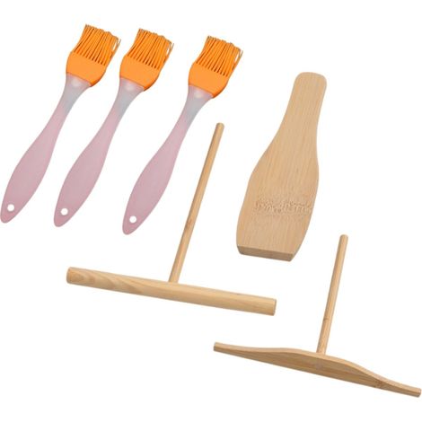 Ensemble de 6 pièces (3 pinceaux à peinture à l'huile + 1 poêle à crêpes) - Poêle à crêpes en bois - Ustensiles de cuisine - Couleurs des pinceaux à peinture à l'huile aléatoires (1/5)