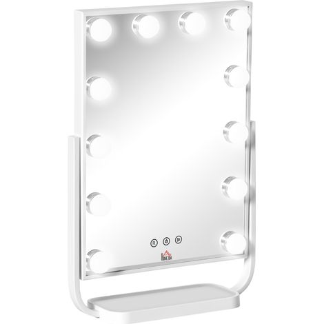 Miroir de maquillage lumineux Hollywood 12 LED – Miroir de table avec 3 modes d'éclairage, lumière réglable, écran tactile et fonction mémoire – Idéal pour chambre et salle de bain – 32,8 x 11 x 47,4 