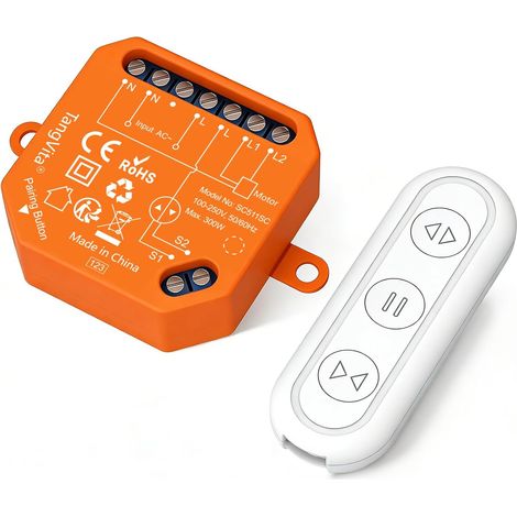 Kit télécommande RF pour volets roulants, sans WiFi, émetteur et récepteur préassociés, portée 30m, compatible volets et stores (1/5)