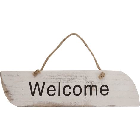 [NON UTILIZZATO] Targa cartello pensile decorativa shabby vintage legno paulonia 43x11cm, Welcome