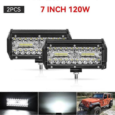 Barre lumineuse de travail LED 4" ou 7" (10 ou 18 cm) 144 W/120 W, faisceaux spot et large, pour voiture, tracteur, bateau, camion tout-terrain, SUV, quad, éclairage de réparation automobile (2 unités (1/5)