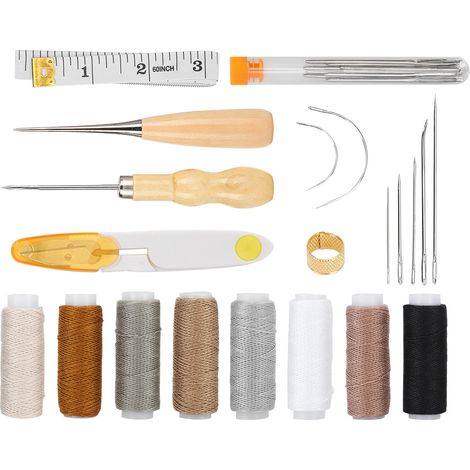 Kit de Outils pour Travail du Cuir DIY avec Fils, Aiguilles à Coudre, Poinçons de Couture et Accessoires de Fabrication (1/5)