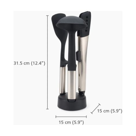 Juego de utensilios de acero inoxidable de 3 piezas Joseph Joseph Elevate Fusion con soporte compacto, diseño funcional y elegante, color multicolor para cocina organizada