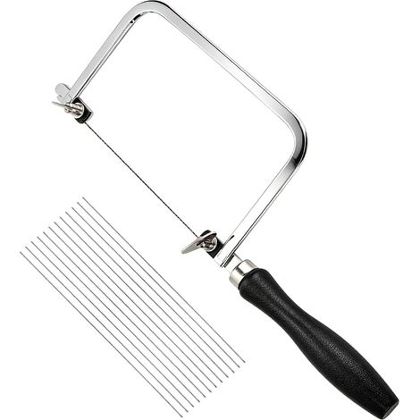 Sega a traforo con telaio, sega manuale per gioielli con 12 lame di ricambio, sega portatile per la lavorazione dei metalli con manico in legno, sega a traforo versatile per tagli precisi di legno, me (1/5)