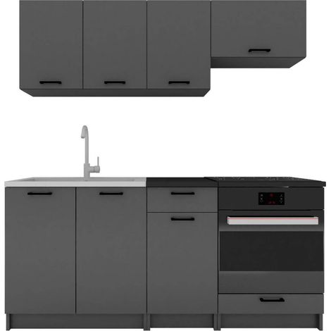 Covo Komplettküche, kompaktes und funktionales Set mit Türen und Schublade, Anthrazit