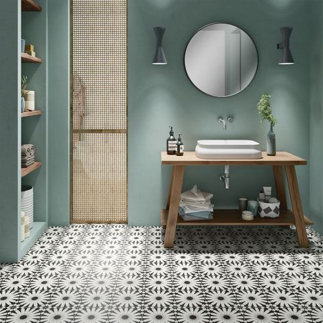 Carrelage Imitation Carreaux de Ciment DECO Etnic A Bw 20x20cm (1/3)
