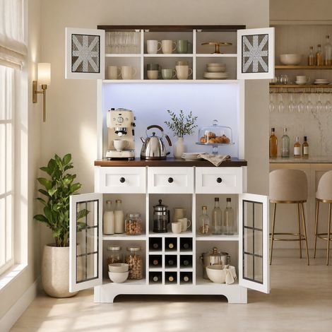 Meuble rangement 120x40x180 cm LED, MDF et verre blanc OKMYHOME (1/5)