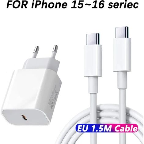 Chargeur USB-C 30 W PD à charge rapide compatible avec iPhone 16, 15, 14, 8, 7 Plus, 13, 12, 11 Pro, XS Max, XR, XS et X. Câble et accessoires inclus. (1/5)