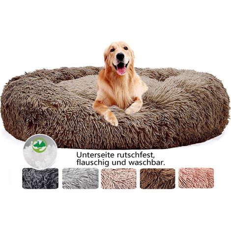 Flauschiges Hundebett rund, Katzenbett Donut, waschbar, Gelenkschmerzen lindern, Ø 60cm Braun