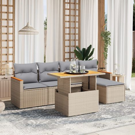 Juego de sofás jardín con cojines 6 pzas ratán sintético beige (1/4)