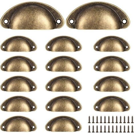 pair Lot de 16 poignées vintage demi-rondes pour tiroirs, poignées et boutons de porte d'armoire de cuisine, poignées de porte de commode