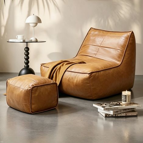 CHICFURN fauteuil poire avec repose-pieds en tissu marron, siège de détente ergonomique pour salon, coin lecture ou gaming, format compact pour petits espaces (1/5)