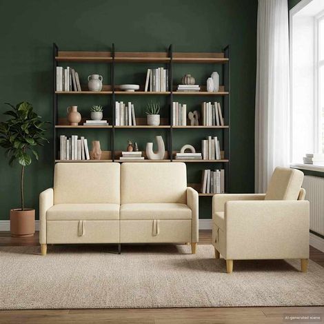 vidaXL Canapé avec rangement 2 pcs Crème Polyester (1/5)