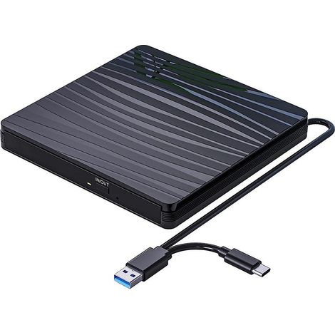 Lecteur CD/DVD externe pour ordinateur portable, graveur CD/DVD +/-RW portable USB 3.0 et Type-C (1/5)