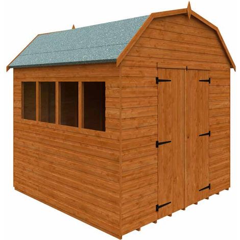 8 x 8 Feet Barn 12mm Shed - Solid Wood/Softwood/Pine - L235 x W235 x H261.3 cm - Burnt Orange