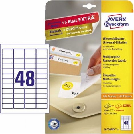 Universaletikett 45,7 x 21,2 mm (B x H) wieder ablösbar Papier weiß 1.440 Etik./Pack. (1/5)